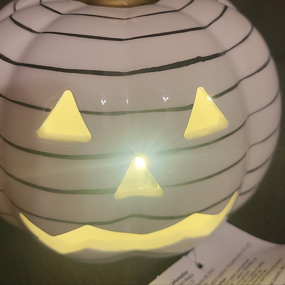 Gold Stem Orange Pumpkin & White Ceramic Pumpkin With Black Circles Pattern - Picture 4 of 11